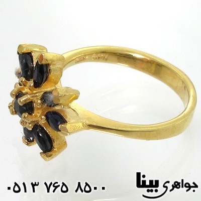 انگشتر یاقوت کبود طرح گل