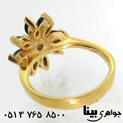 انگشتر یاقوت کبود طرح گل