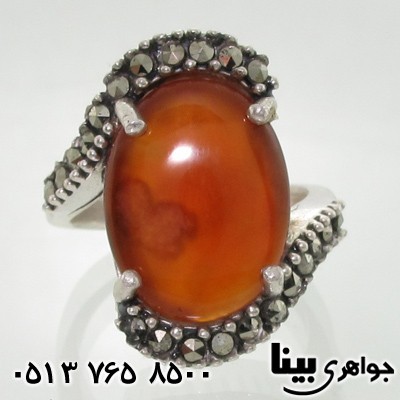 انگشتر عقیق یمنی مارپیچ حدیدکاری شده
