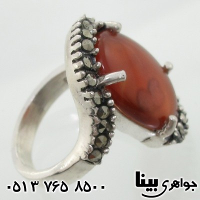 انگشتر عقیق یمنی مارپیچ حدیدکاری شده