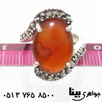 انگشتر عقیق یمنی مارپیچ حدیدکاری شده