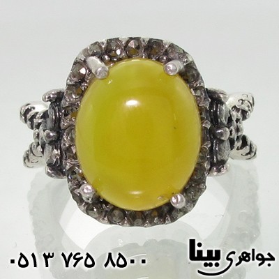 انگشتر عقیق زرد شرف الشمس حدیدکاری شده مارپیچ