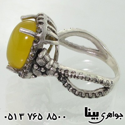 انگشتر عقیق زرد شرف الشمس حدیدکاری شده مارپیچ