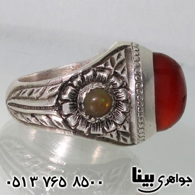 انگشتر عقیق یمنی سه جواهر قلم کار