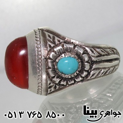 انگشتر عقیق یمنی سه جواهر قلم کار