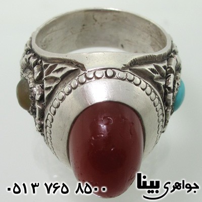 انگشتر عقیق یمنی سه جواهر قلم کار