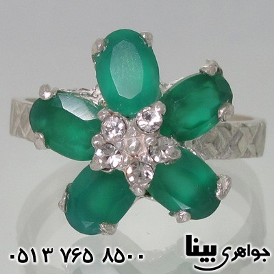 انگشتر عقیق سبز طرح گل