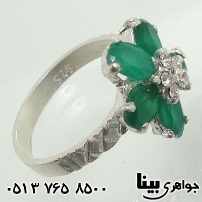 انگشتر عقیق سبز طرح گل