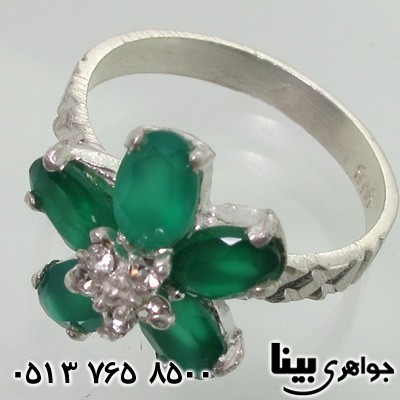 انگشتر عقیق سبز طرح گل