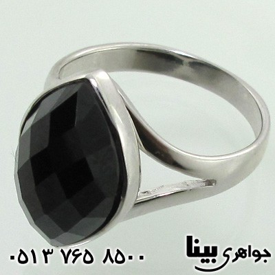 انگشتر عقیق سیاه (اونیکس) طرح برگ