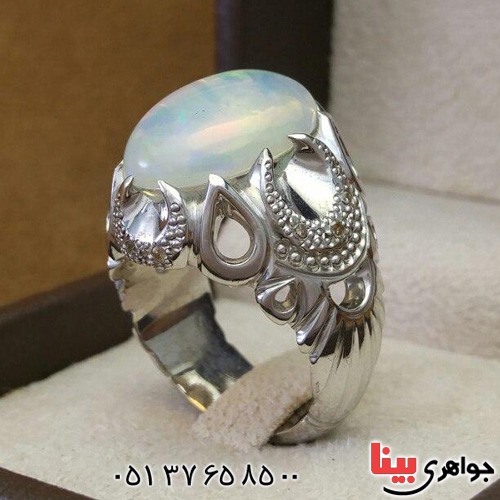 انگشتر اوپال سفید دور الماس فاخر _کد:2624