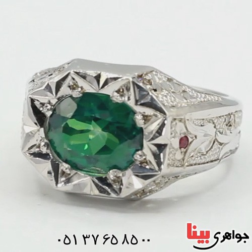 انگشتر توپاز سبز سوئیسی و الماس بسیارعالی _کد:2635