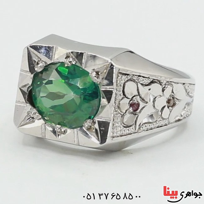 انگشتر توپاز سبز سوئیسی و الماس بسیارعالی 