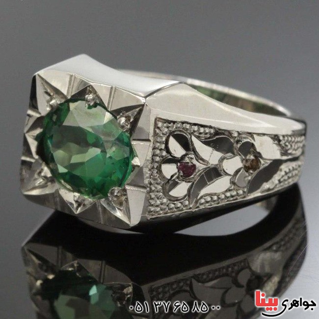 انگشتر توپاز سبز سوئیسی و الماس بسیارعالی _کد:2638