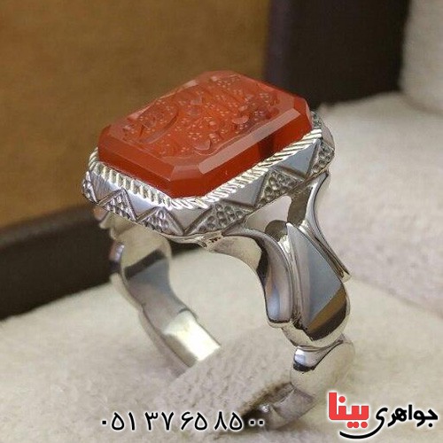 انگشتر عقیق یمنی خطی مدل آذری بسیار زیبا _کد:2639