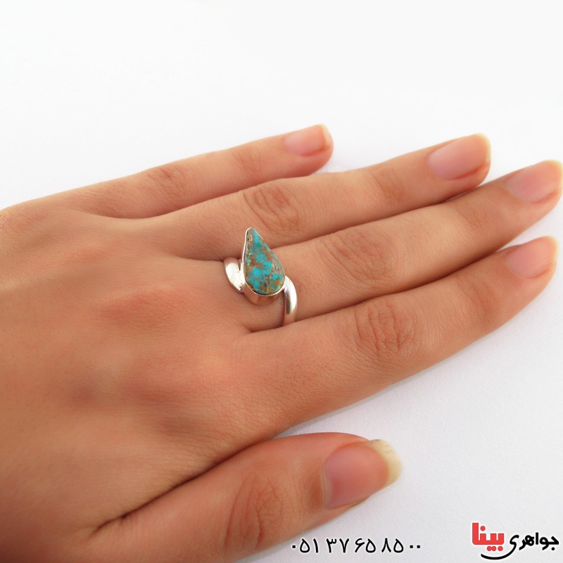 انگشتر فیروزه نیشابوری شجری زنانه طرح اشک _کد:17740