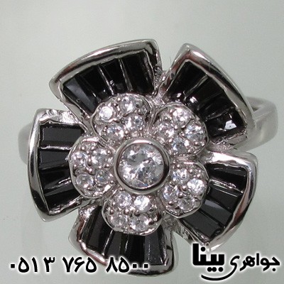 انگشتر عقیق سیاه (اونیکس) طرح گل