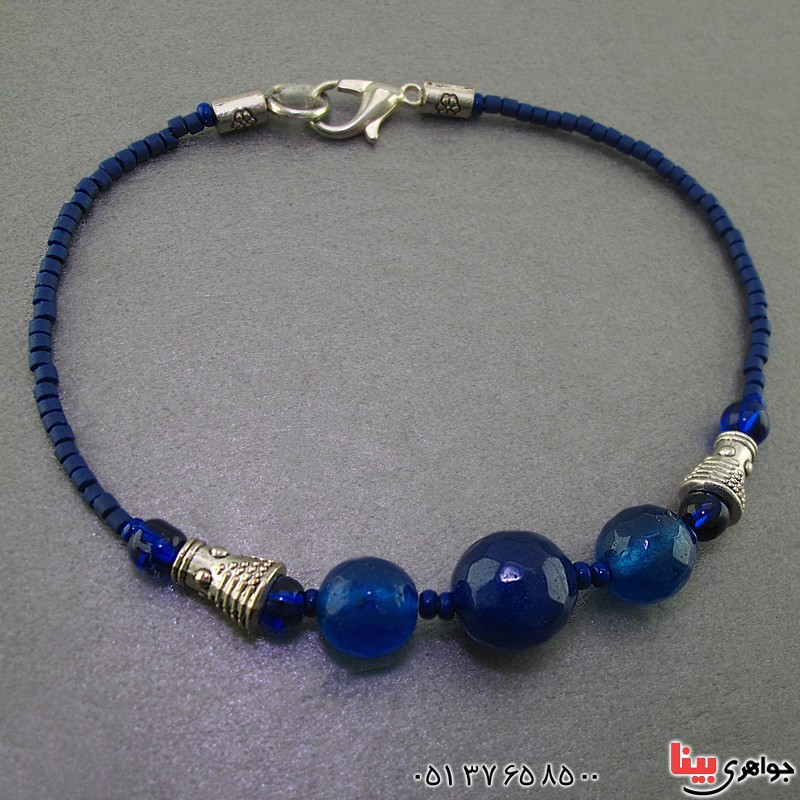 دستبند جید آبی تراش دار خوشرنگ بسیار عالی _کد:17983