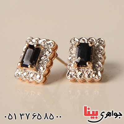 گوشواره یاقوت کبود و الماس مربعی