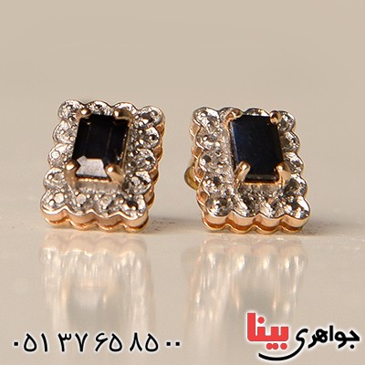 گوشواره یاقوت کبود و الماس مربعی