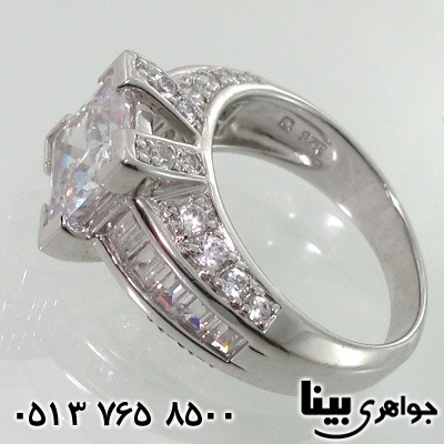 انگشتر نقره نگین برجسته سولیتر