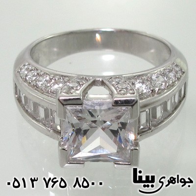 انگشتر نقره نگین برجسته سولیتر