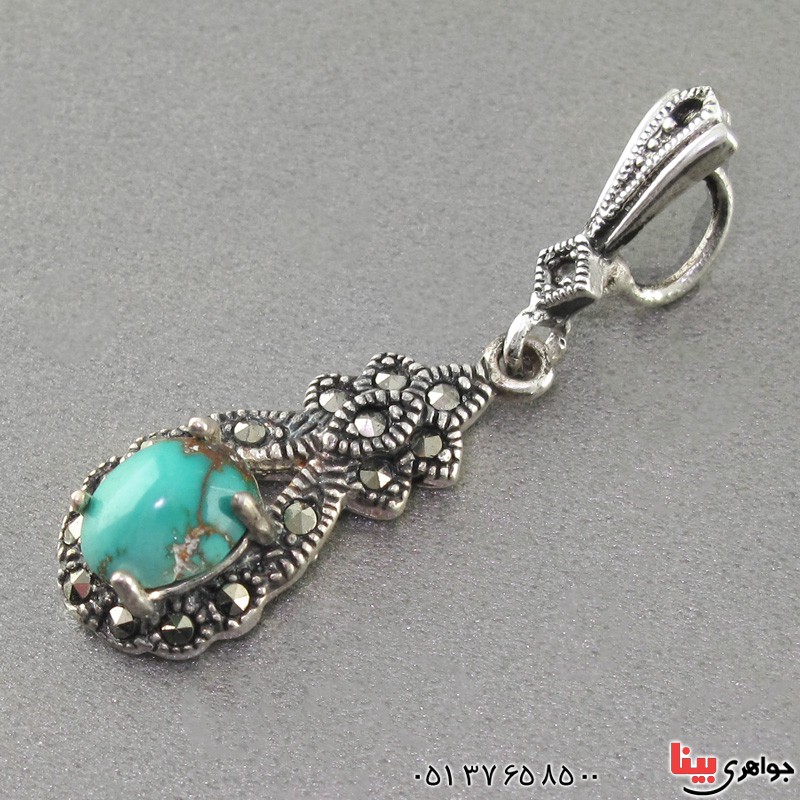 گردنبند فیروزه نیشابوری و حدید مارکازیت زنانه عالی _کد:18226