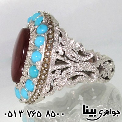 انگشتر چند جواهر دور فیروزه نیشابوری و عقیق