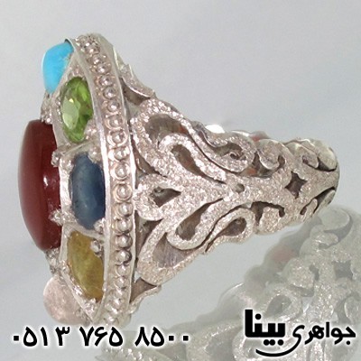 انگشتر چند جواهر 9 نگین عقیق یمنی