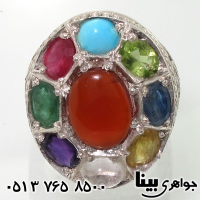انگشتر چند جواهر 9 نگین عقیق یمنی