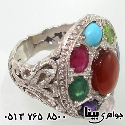 انگشتر چند جواهر 9 نگین عقیق یمنی