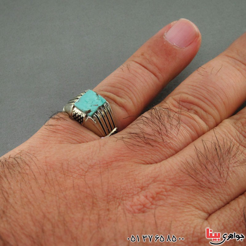 انگشتر فیروزه نیشابوری شجری دست ساز مردانه _کد:18617