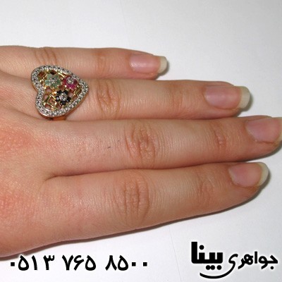 انگشتر چند جواهر زنانه یاقوت و زمرد قلب