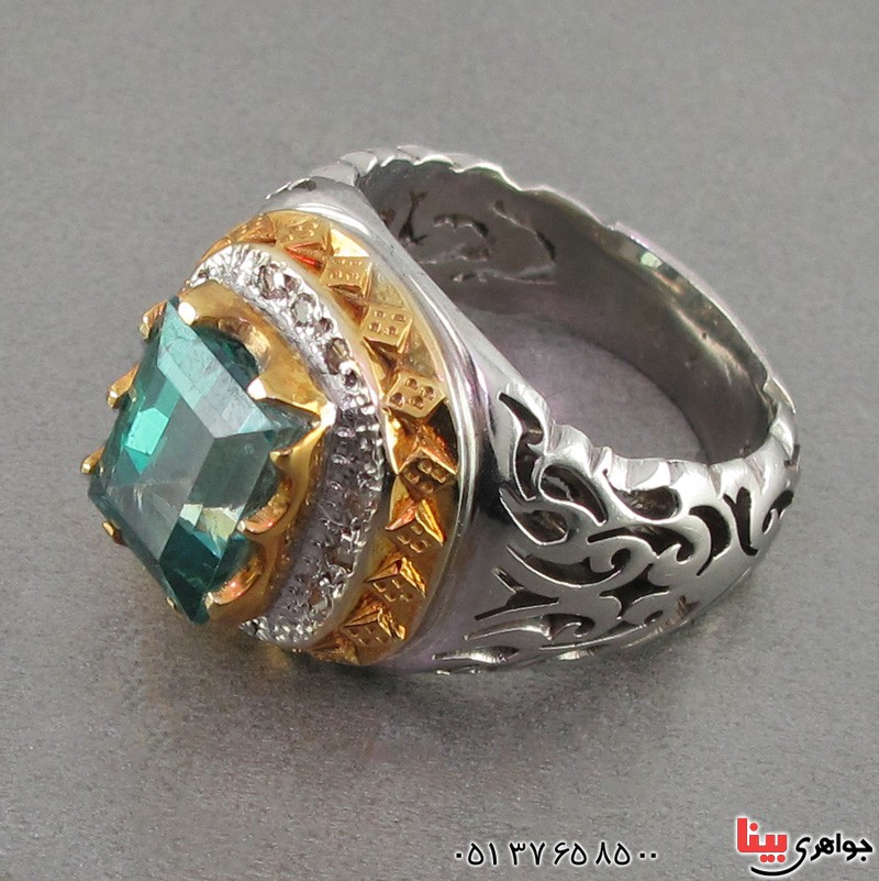 انگشتر چند جواهر توپاز سبز و الماس درشت فاخر _کد:2793