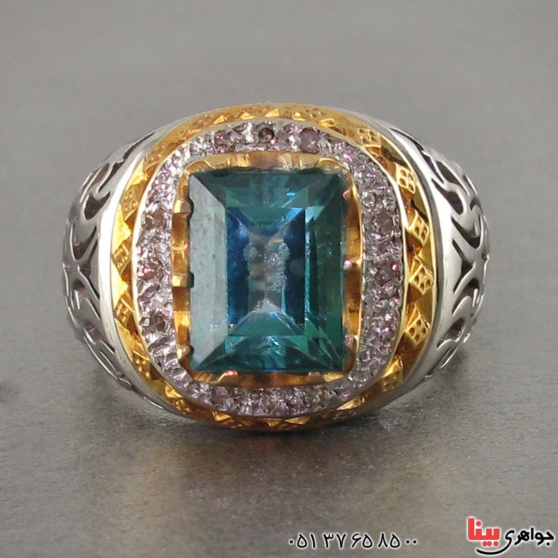 انگشتر چند جواهر توپاز سبز و الماس درشت فاخر _کد:2793