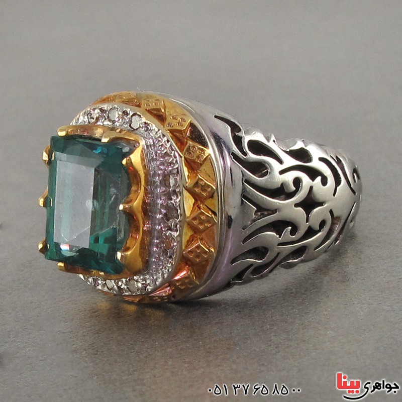 انگشتر چند جواهر توپاز سبز و الماس درشت فاخر _کد:2793