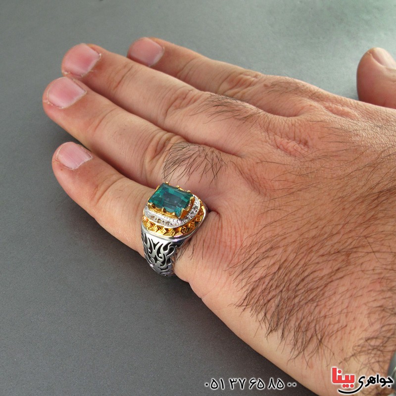 انگشتر چند جواهر توپاز سبز و الماس درشت فاخر _کد:2793