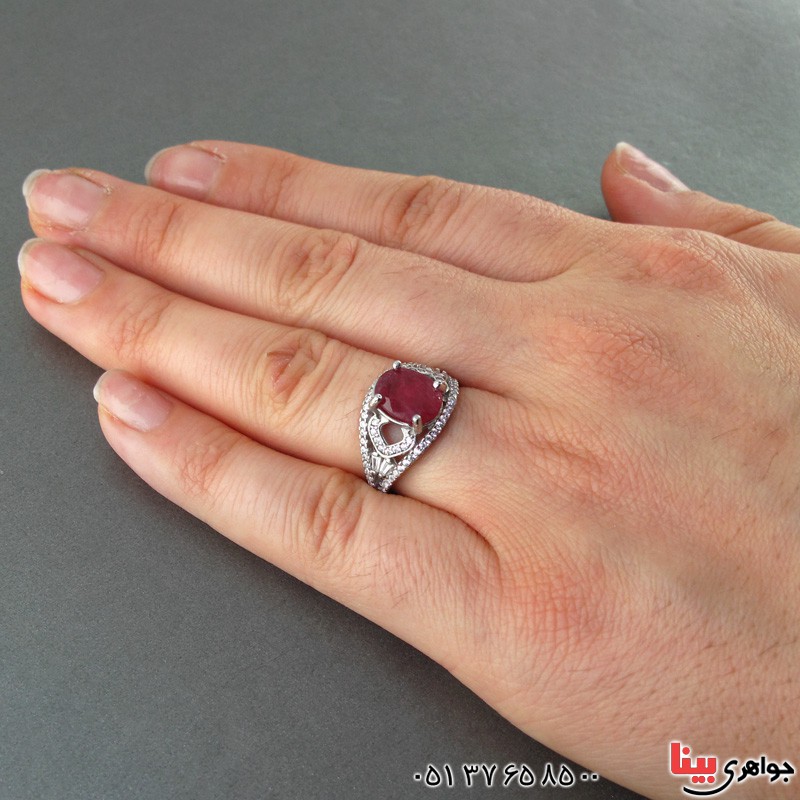 انگشتر یاقوت سرخ خوشرنگ رودیوم زنانه _کد:18720