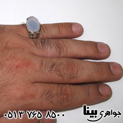 انگشتر عقیق یمنی کبود مردانه خطی با حکاکی پنج تن