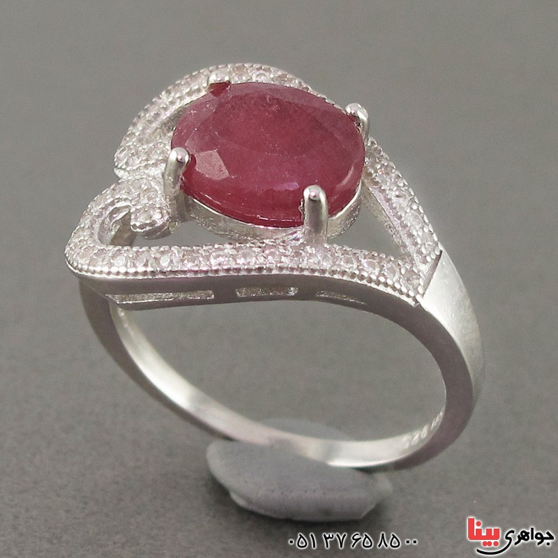 انگشتر یاقوت سرخ ناب رودیوم زنانه مدل قلب _کد:18790