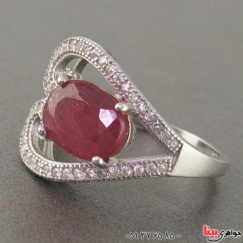 انگشتر یاقوت سرخ ناب رودیوم زنانه مدل قلب _کد:18790