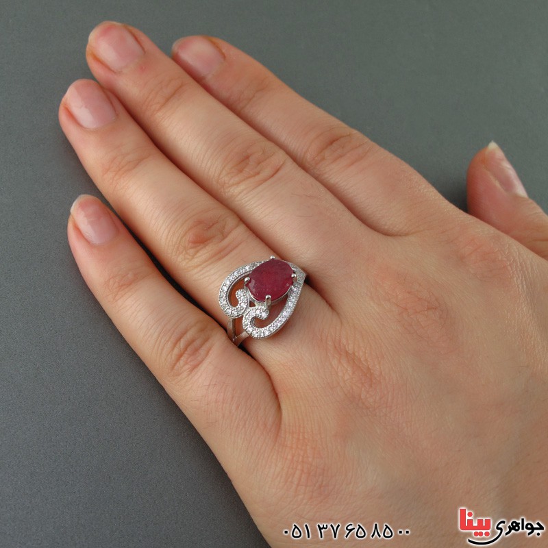 انگشتر یاقوت سرخ ناب رودیوم زنانه مدل قلب _کد:18790