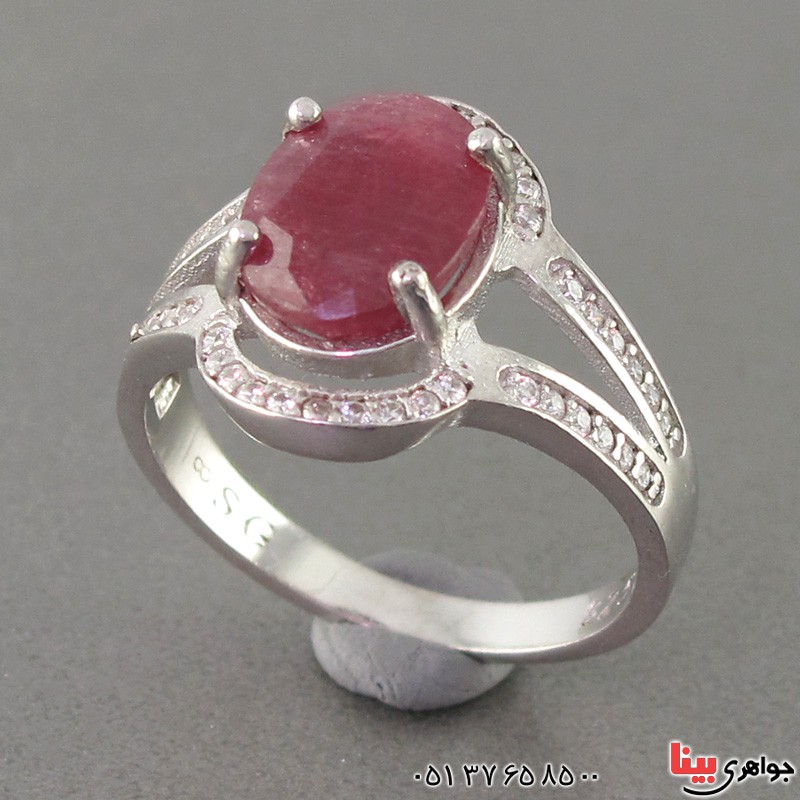 انگشتر یاقوت سرخ رودیوم زنانه چهارچنگ _کد:18839
