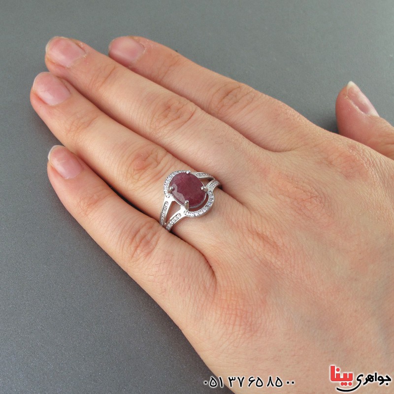 انگشتر یاقوت سرخ رودیوم زنانه چهارچنگ _کد:18839