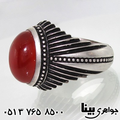 انگشتر عقیق یمنی مردانه طرح خط و نقطه