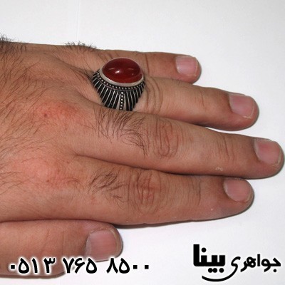 انگشتر عقیق یمنی مردانه طرح خط و نقطه