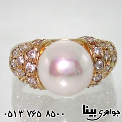 انگشتر مروارید زنانه نگین طرح گوی