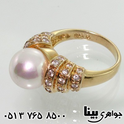 انگشتر مروارید زنانه نگین طرح گوی