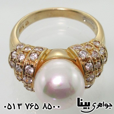 انگشتر مروارید زنانه نگین طرح گوی