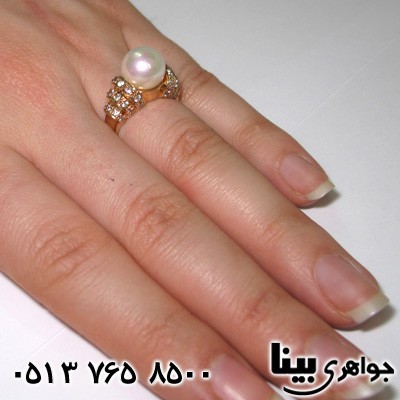 انگشتر مروارید زنانه نگین طرح گوی